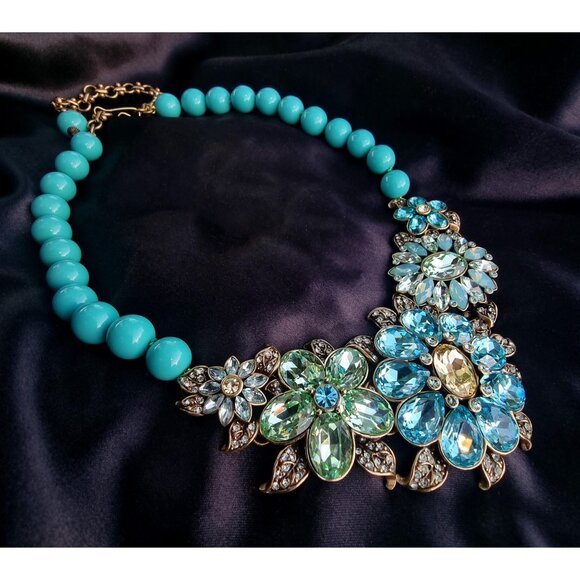 Vintage HEIDI DAUS Signed Glorious Garden Authentic Statement Green Blue - Picture 1 of 6